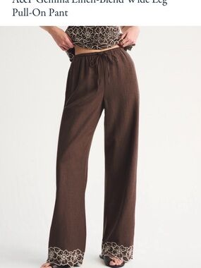 Abercrombie & Fitch Brown Wide-Leg Pull-On Pants with Embroidered Hem